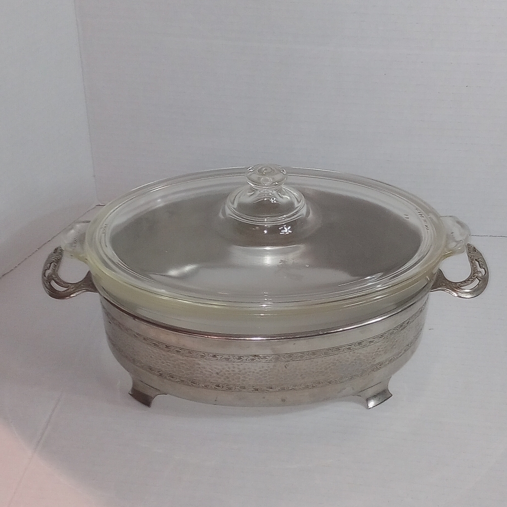 Silver and Glass Serving Dish with Handles